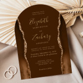 Invitation Moderne Mocha Gold Agate Brown Arc Forme Mariage