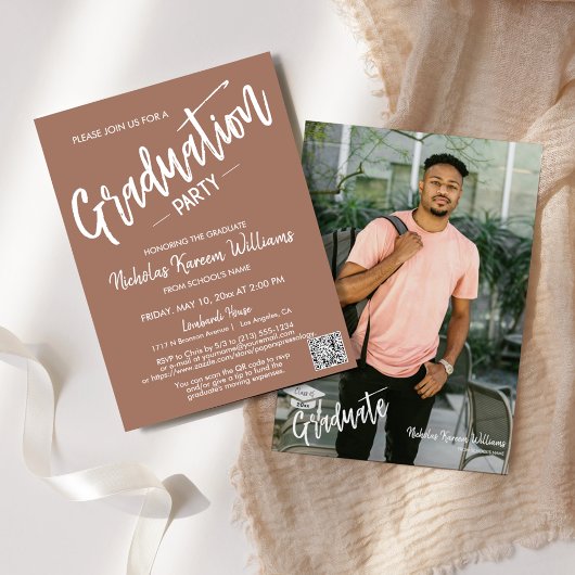 Invitation Moderne Mocha Mousse QR Code Parti de Graduation P