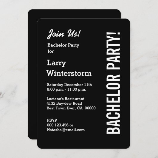 Invitation Moderne MODELE M9 de SOIREE de GARÇON Noir (Devant / Derrière)