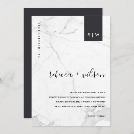 INVITATION MODERNE MODERNE MODERNE MARIAGE DE TYPOGRAPHIE EN  (Devant / Derrière)