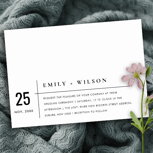 INVITATION MODERNE MODERNE NOIR ET BLANC MARIAGE DE TYPOGRAPH