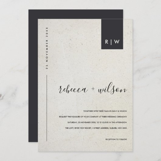 INVITATION MODERNE MODERNE SPECKLED STONE TYPOGRAPHIE MARIAGE (Devant / Derrière)