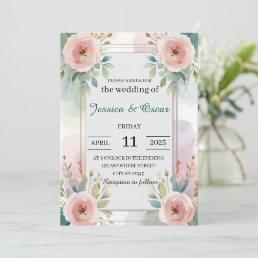Invitation Moderne Moelleux Pastel Aquarelle Mariage (Debout devant)