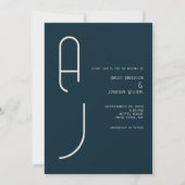 Invitation Moderne Monogramme Mat Matrimonial Bleu Nuit (Devant)