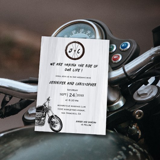 Invitation Moderne Monogramme Motorcycle Mariage d'aventure