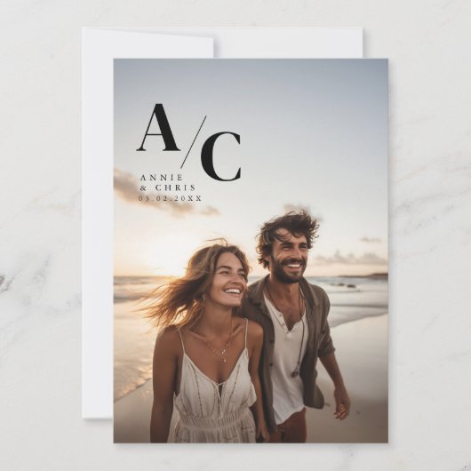 Invitation Moderne, Monogramme, Photo, QR-Code (Devant)