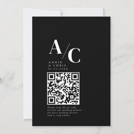 Invitation Moderne, Monogramme, Photo, QR-Code (Dos)