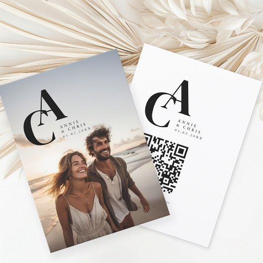 Invitation Moderne, Monogramme, Photo, QR-Code