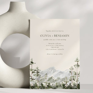 Invitation Moderne Montagne Forestière Verte de Mariage à l'A