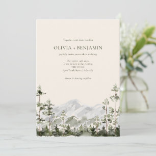 Invitation Moderne Montagne Forestière Verte de Mariage à l'A