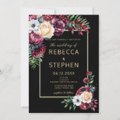 Invitation Moderne Moody Dark Burgundy Élégant Mariage noir (Devant)