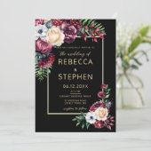 Invitation Moderne Moody Dark Burgundy Élégant Mariage noir (Debout devant)