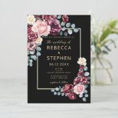 Invitation Moderne Moody Dark Burgundy Violet Black Mariage (Debout devant)