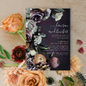 Invitation Moderne Moody foncé violet Script Floral Mariage I