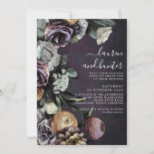 Invitation Moderne Moody foncé violet Script Floral Mariage I (Devant)