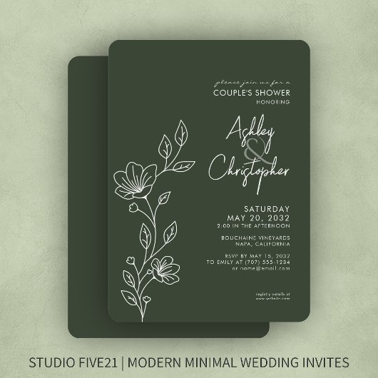 Invitation Moderne Moss Green Outline Wedding shower
