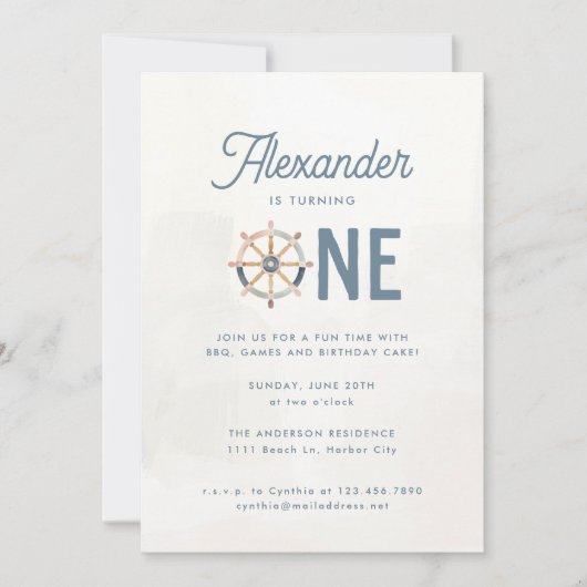 Invitation Moderne Nautique Bleu Pastel Enfants 1er anniversa (Devant)