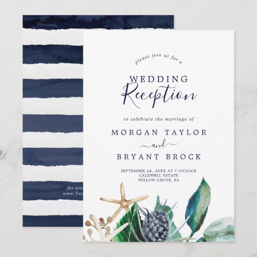 Invitation Moderne Nautique | Réception de Mariage Verdure (Devant / Derrière)