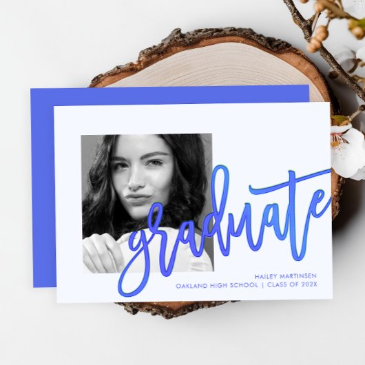 Invitation Moderne Neon Blue Typographie Photo Grad Party