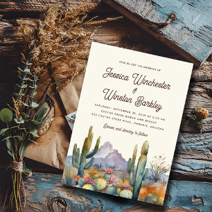 Invitation Moderne Neutral Desert Cactus Mariage paysage