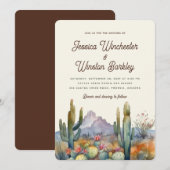 Invitation Moderne Neutral Desert Cactus Mariage paysage (Devant / Derrière)