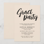 Invitation Moderne Neutre Minimal Brush Script Grad Party (Devant / Derrière)