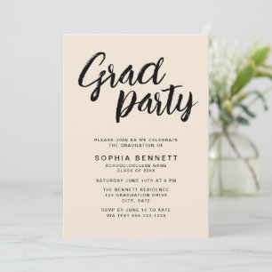 Invitation Moderne Neutre Minimal Brush Script Grad Party