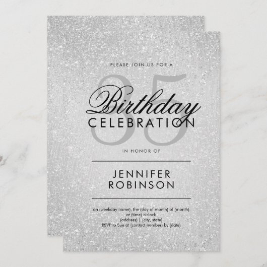 Invitation Moderne N'Importe Quel Âge Anniversaire Argent Par (Devant / Derrière)