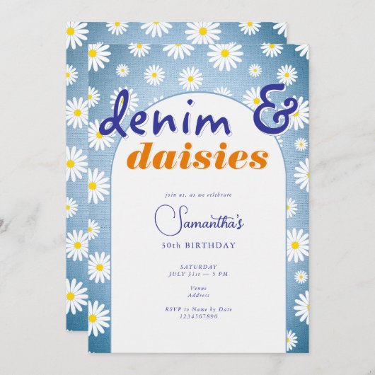 Invitation Moderne N'Importe Quel Âge Arc Denim Daisers Été A (Devant / Derrière)