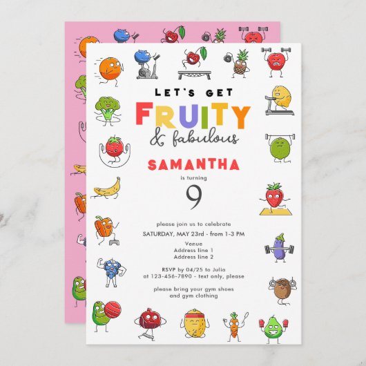 Invitation Moderne N'Importe Quel Âge Fruité & Fabuleux Gym G (Devant / Derrière)