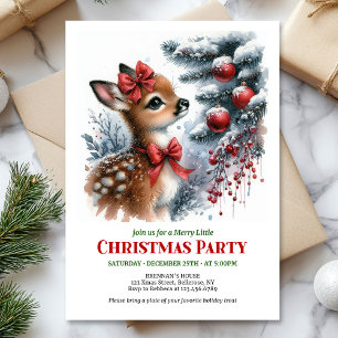Invitation Moderne Noël forêt enneigée cerf aquarelle