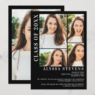 Invitation Moderne noir 5 photo grille graduation