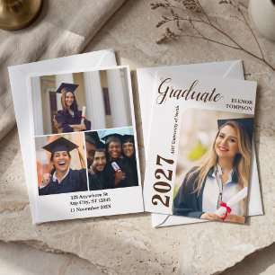Invitation Moderne Noir Blanc 4-Photo Promotion 2027 Diplômé