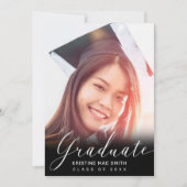 Invitation Moderne Noir Blanc Calligraphie Photo Graduation (Devant)