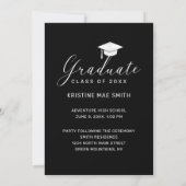 Invitation Moderne Noir Blanc Calligraphie Photo Graduation (Dos)