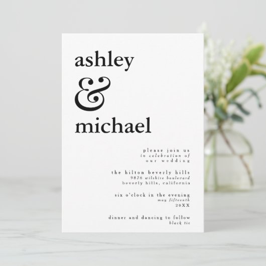 Invitation MODERNE NOIR & BLANC Mariage d'aquarelle (Debout devant)