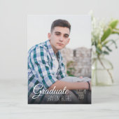 Invitation Moderne noir et blanc 3 photo Stylish Graduation (Debout devant)