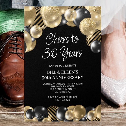 Invitation Moderne Noir et Or 30e Anniversaire