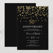 Invitation Moderne Noir Or 50e Anniversaire de Mariage (Devant / Derrière)