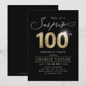 Invitation Moderne noir & or adulte surprise 100e anniversair (Devant / Derrière)
