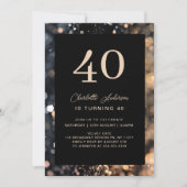 Invitation Moderne, Noir, Or, Parties scintillant, 40. Annive (Devant)