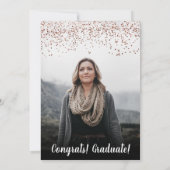 Invitation Moderne noir rose en or confetti photo graduation (Dos)