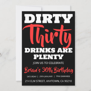 Invitation moderne noir simple adulte 30e anniversaire invita
