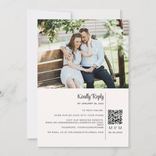 Invitation Moderne noir transparent chic 2 photo QR Code RSVP (Dos)