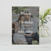 Invitation Moderne noir transparent chic 2 photo QR Code RSVP (Debout devant)