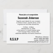 Invitation moderne noire simple de fête de remise (Dos)