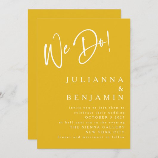 Invitation Moderne Nous faisons Elegant Mariage Jaune safran (Devant / Derrière)