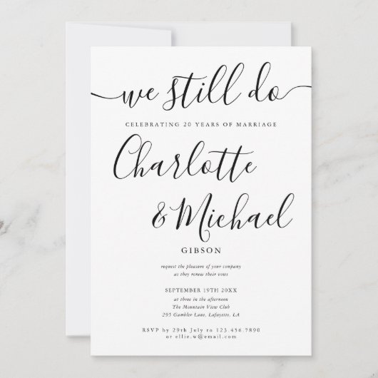 Invitation Moderne Nous Faisons Encore Script Vow Renouvellem (Devant)