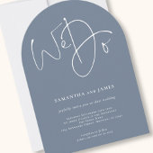 Invitation Moderne Nous faisons Script Dusty Blue QR Code Mar