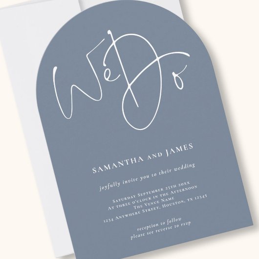 Invitation Moderne Nous faisons Script Dusty Blue QR Code Mar